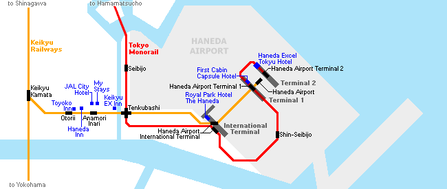 Railway links around Tokyo Haneda Airport. www.japan-guide.com